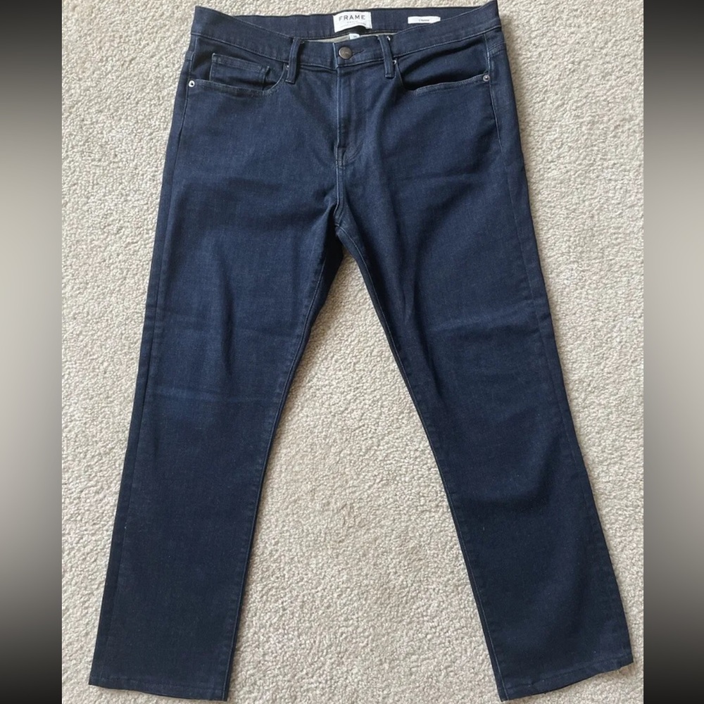 FRAME Denim Men's L'Homme Size 34 Jeans Skinny Dark Blue Made USA Edison Wash